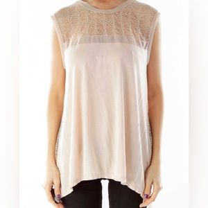 BCBG Maxazria Lexi Top Blush Bare Pink Sheer Lace Back Sleeveless Size S